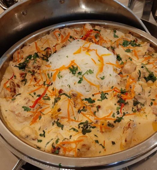 Chicken Afghani in Cashew Sauce with noodles